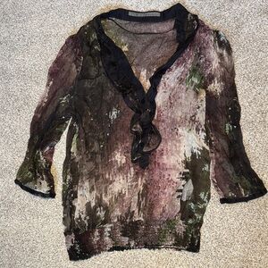 Zara Artistic Sheer Blouse in Black and Purple